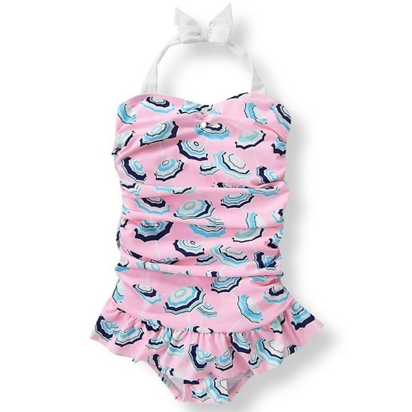 Janie and Jack Retro Pink Umbrella One Piece Swimsuit - Picture 1 of 10